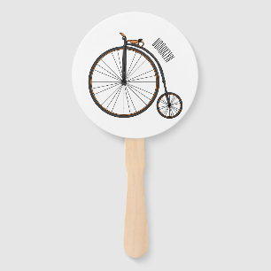 High wheel bicycle cartoon illustration hand fan