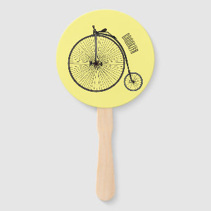 High wheel bicycle cartoon illustration hand fan