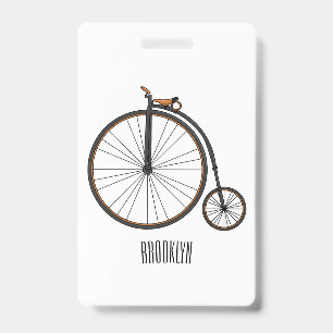 High wheel bicycle cartoon illustration  ID badge