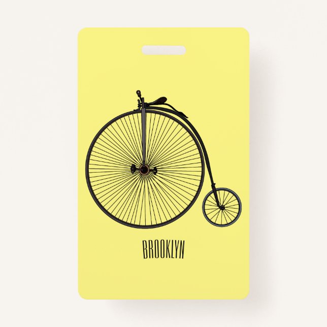 High wheel bicycle cartoon illustration ID badge (Front)
