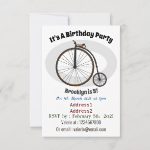 High wheel bicycle cartoon illustration invitation