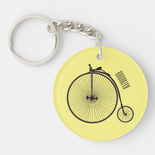 High wheel bicycle cartoon illustration key ring (Front)