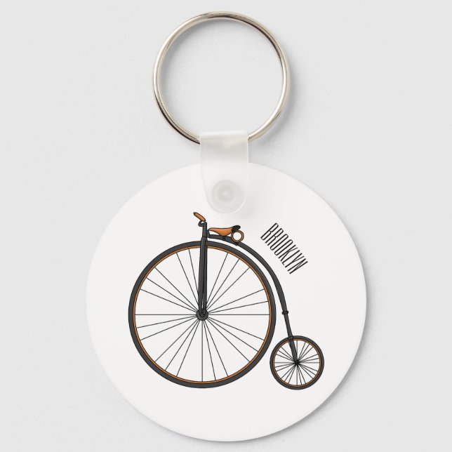 High wheel bicycle cartoon illustration  key ring (Front)