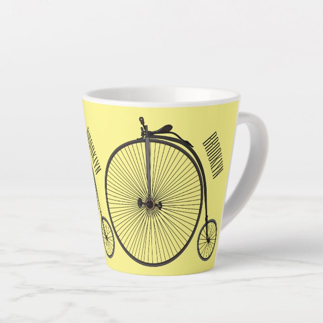 High wheel bicycle cartoon illustration latte mug (Right Angle)