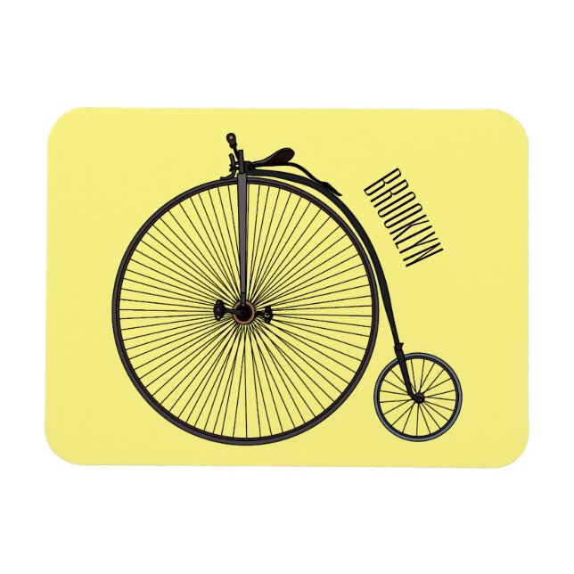High wheel bicycle cartoon illustration magnet (Horizontal)