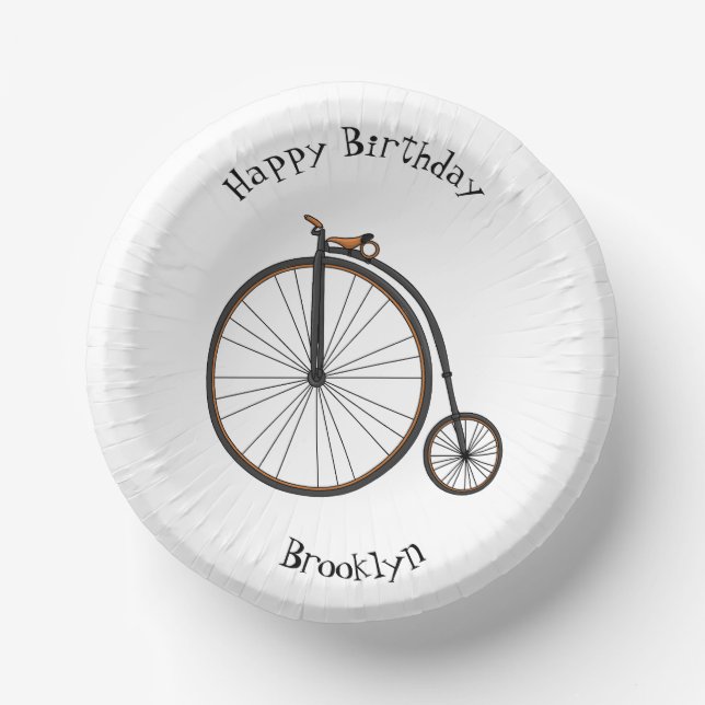 High wheel bicycle cartoon illustration paper plate (Front)