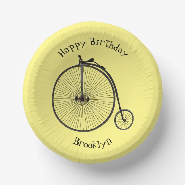 High wheel bicycle cartoon illustration paper plate (Front)