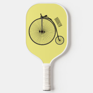 High wheel bicycle cartoon illustration pickleball paddle