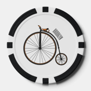 High wheel bicycle cartoon illustration poker chips