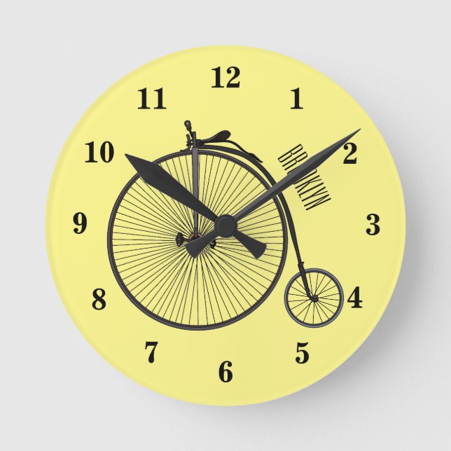 High wheel bicycle cartoon illustration round clock (Front)