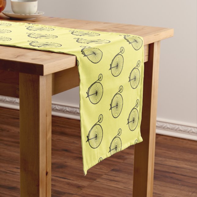High wheel bicycle cartoon illustration short table runner (In Situ)