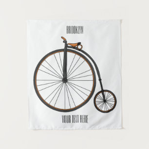 High wheel bicycle cartoon illustration tapestry