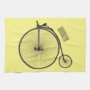 High wheel bicycle cartoon illustration tea towel