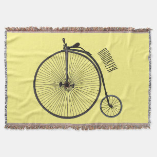 High wheel bicycle cartoon illustration throw blanket
