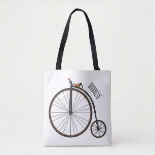 High wheel bicycle cartoon illustration tote bag