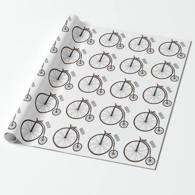 High wheel bicycle cartoon illustration wrapping paper (Unrolled)