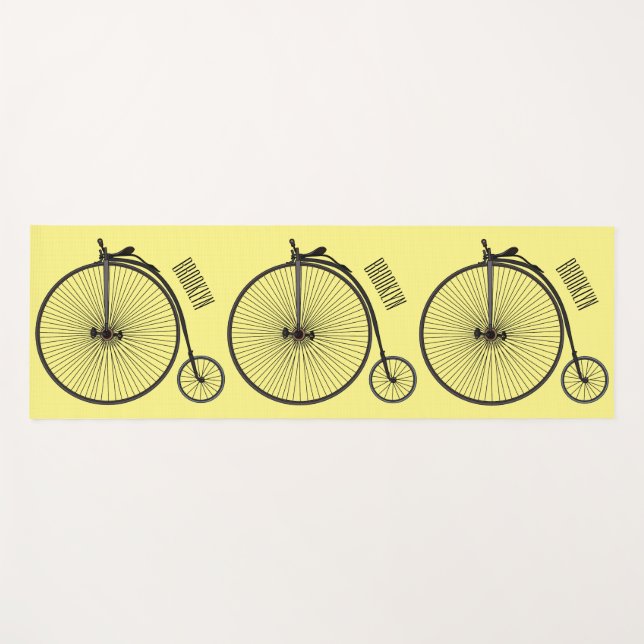 High wheel bicycle cartoon illustration yoga mat (Front (Horizontal))
