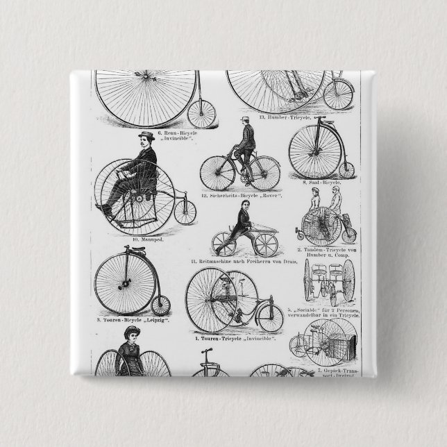 High Wheeler Bicycle Penny Farthing 15 Cm Square Badge (Front)