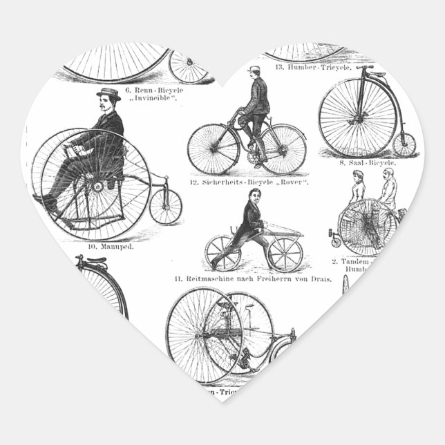 High Wheeler Bicycle Penny Farthing Heart Sticker (Front)