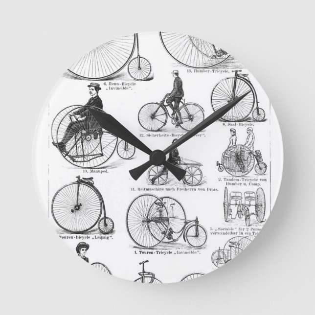 High Wheeler Bicycle Penny Farthing Round Clock (Front)