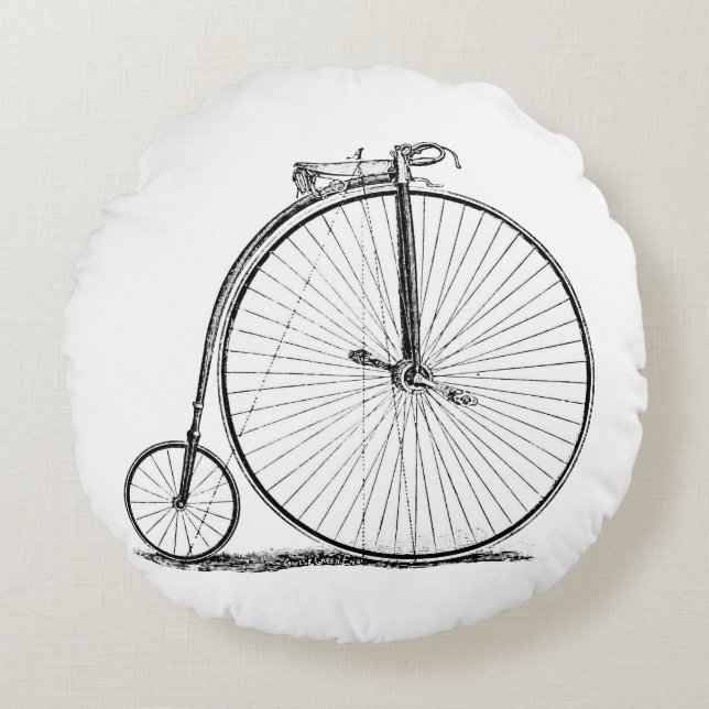 High Wheeler Bicycle Penny Farthing Round Cushion (Front)