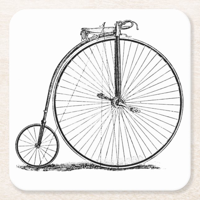 High Wheeler Bicycle Penny Farthing Square Paper Coaster (Front)