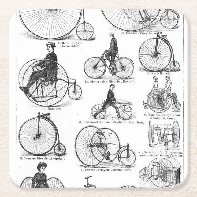 High Wheeler Bicycle Penny Farthing Square Paper Coaster (Front)