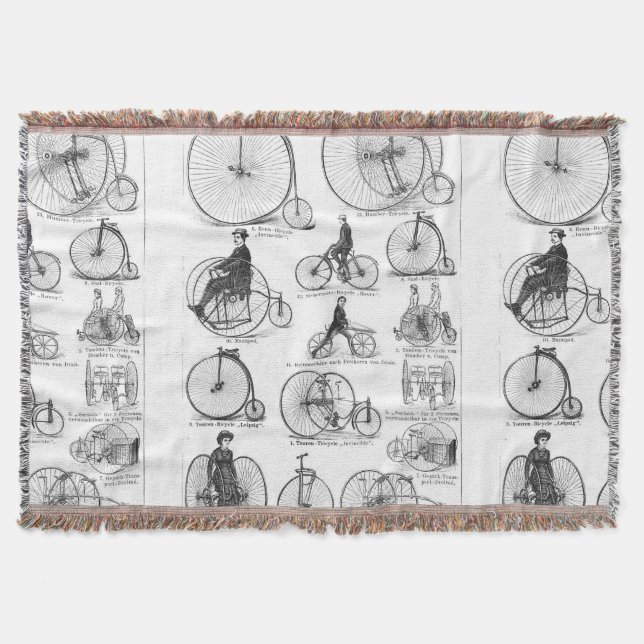 High Wheeler Bicycle Penny Farthing Throw Blanket (Front)