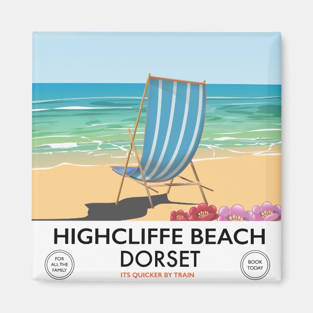 Highcliffe Beach, Dorset vintage train poster Magnet (Front)
