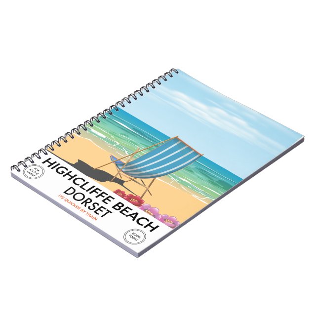 Highcliffe Beach, Dorset vintage train poster Notebook (Left Side)
