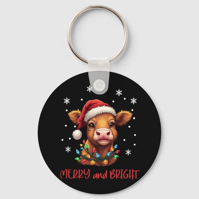 Highland Baby Cow Christmas Lights  Key Ring (Front)