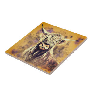 Highland Bull Ceramic Tile Art Painting