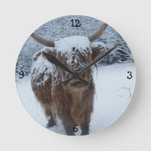 Highland Bull Round Clock