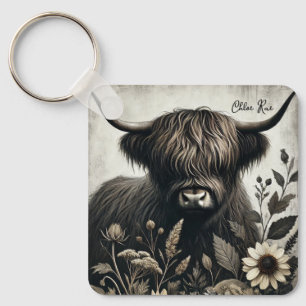 Highland Bull with Sunflower Key Ring