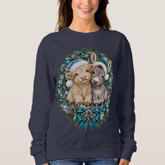 Highland Calf and Baby Donkey Christmas Sweatshirt