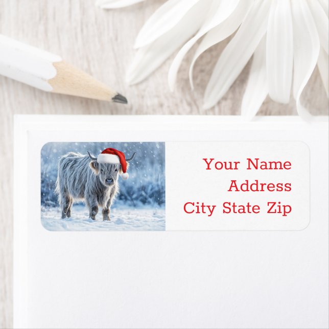 Highland Calf in the Snow Holiday Return Address Label (Insitu)