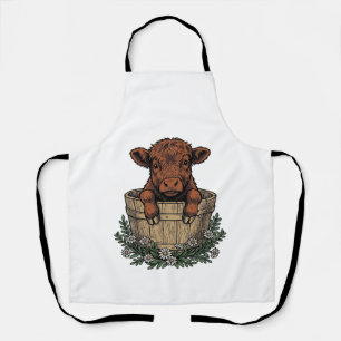 Highland Calf Shirt Vintage Daisy Bucket Art Apron