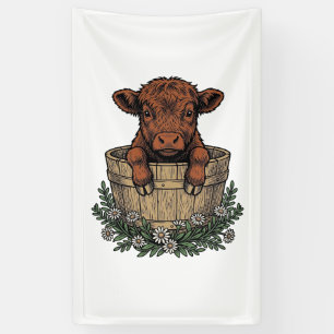Highland Calf Shirt Vintage Daisy Bucket Art Banner