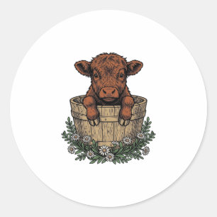 Highland Calf Shirt Vintage Daisy Bucket Art Classic Round Sticker