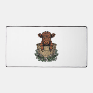 Highland Calf Shirt Vintage Daisy Bucket Art Desk Mat