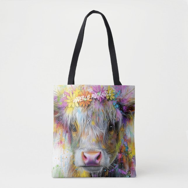 Highland Calf Vibrant Splashes Bright Flowers  Tote Bag (Front)