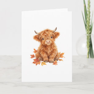 Highland Calf with Autumn Leaves Card