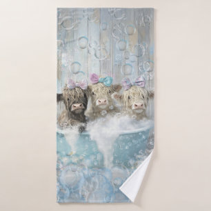 Highland Calve Bubble Bath Matching Shower Curtain Towel Set