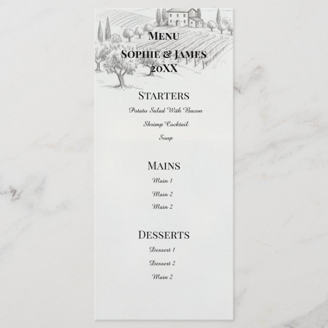 Highland Castle Sketch Wedding Menu (Front)