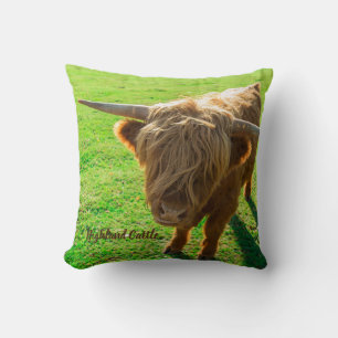 Highland cattle bovine for animal and farm lover cushion