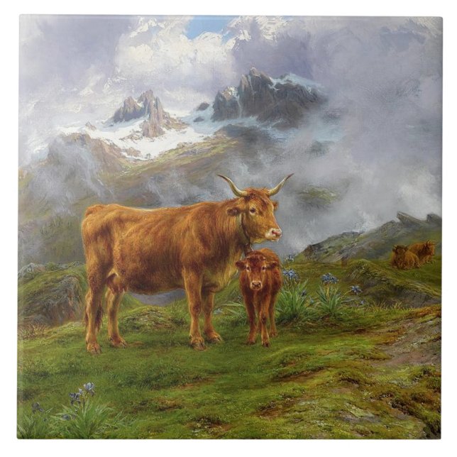 Highland Cattle (by Rosa Bonheur) Ceramic Tile (Front)