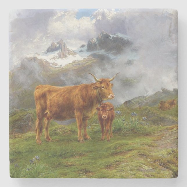 Highland Cattle (by Rosa Bonheur) Stone Coaster (Front)