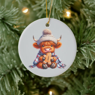 Highland Cattle Christmas Baby Ceramic Ornament