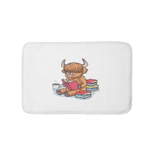 Highland Cattle Cow Read Books Drink Coffee Classi Bath Mat