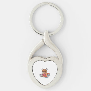 Highland Cattle Cow Read Books Drink Coffee Classi Key Ring